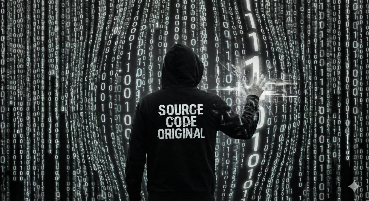 Source Code Original figure facing a field of binary light